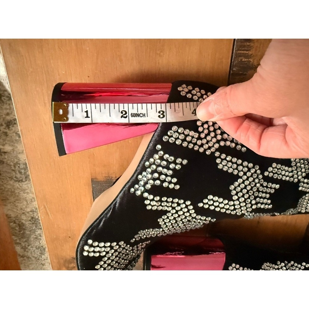 Betsey Johnson Naomy Rhinestone Houndstooth Knee High Boots‎ Black Pink NAOM01S5 - Picture 5 of 10